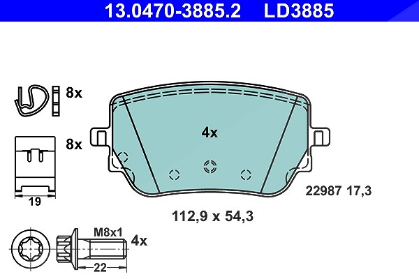 Ate CERAMIC Bremsbelagsatz hinten [Hersteller-Nr. 13.0470-3885.2] für Mercedes-Benz
