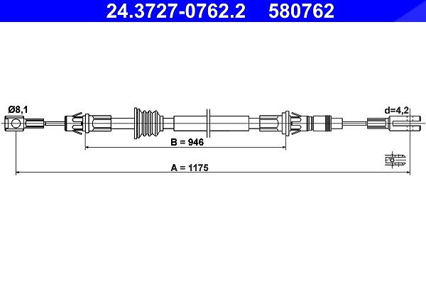 Ate Seilzug, Feststellbremse [Hersteller-Nr. 24.3727-0762.2] für Vauxhall, Opel, Nissan, Renault