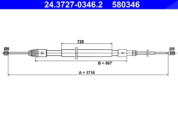 Ate Handbremsseil Trommelbremse Hinterachse [Hersteller-Nr. 24.3727-0346.2] für Citroën