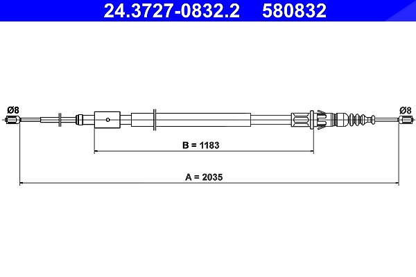 Ate Seilzug, Feststellbremse [Hersteller-Nr. 24.3727-0832.2] für Citroën, Peugeot