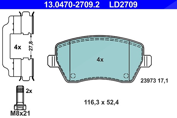 Ate CERAMIC Bremsbelagsatz vorne [Hersteller-Nr. 13.0470-2709.2] für Nissan, Mercedes-Benz, Lada, Renault, Dacia