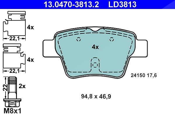 Ate CERAMIC Bremsbelagsatz hinten [Hersteller-Nr. 13.0470-3813.2] für Citroën, Peugeot