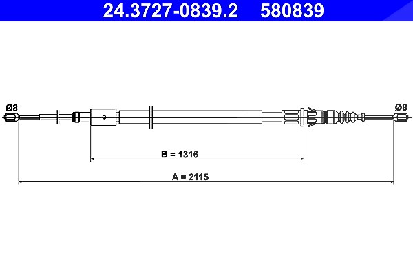 Ate Seilzug, Feststellbremse [Hersteller-Nr. 24.3727-0839.2] für Citroën, Peugeot