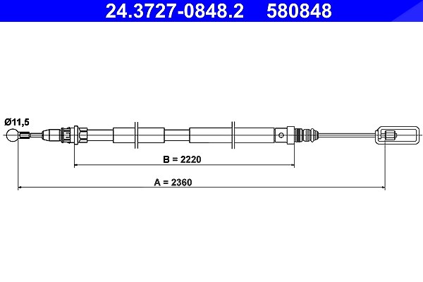 Ate Seilzug, Feststellbremse [Hersteller-Nr. 24.3727-0848.2] für Peugeot, Citroën, Fiat, Lancia