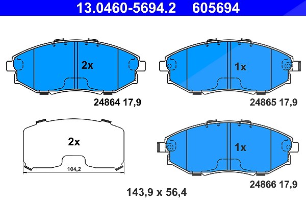 Ate Bremsbelagsatz, Scheibenbremse [Hersteller-Nr. 13.0460-5694.2] für Chevrolet, Daewoo