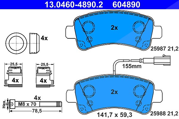 Ate Bremsbelagsatz, Scheibenbremse [Hersteller-Nr. 13.0460-4890.2] für Fiat, Opel, Peugeot, Citroën, Vauxhall
