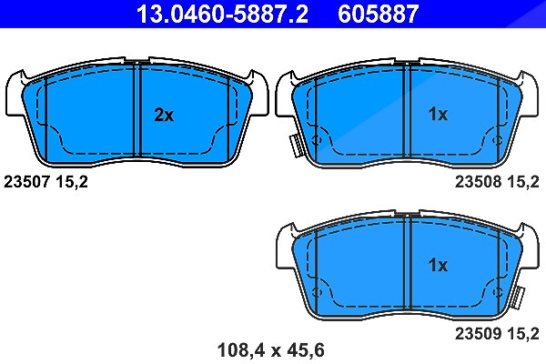 Ate Bremsbelagsatz, Scheibenbremse [Hersteller-Nr. 13.0460-5887.2] für Daihatsu, Subaru, Suzuki, Nissan