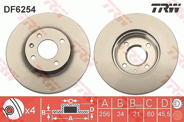 Trw Bremsscheibe [Hersteller-Nr. DF6254] für Chevrolet