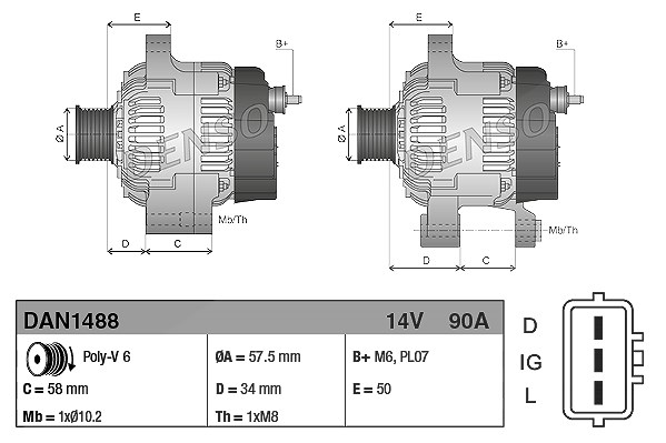 Denso Generator [Hersteller-Nr. DAN1488] für Opel, Isuzu, Vauxhall
