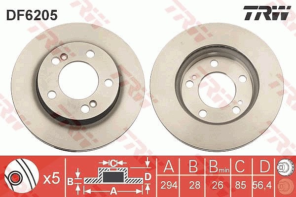 Trw Bremsscheibe [Hersteller-Nr. DF6205] für Ssangyong