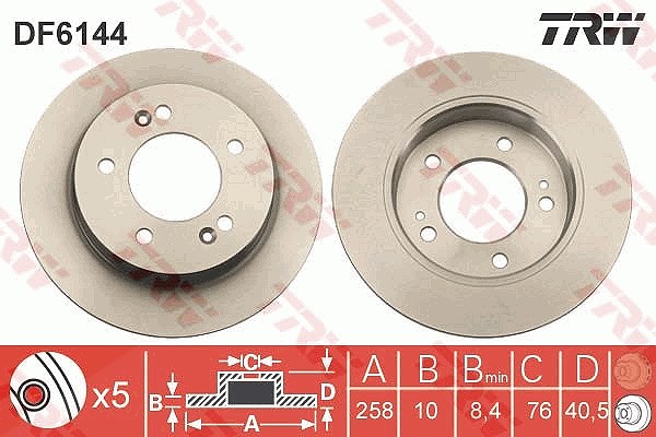 Trw Bremsscheibe Hinterachse Voll [Hersteller-Nr. DF6144] für Kia, Hyundai