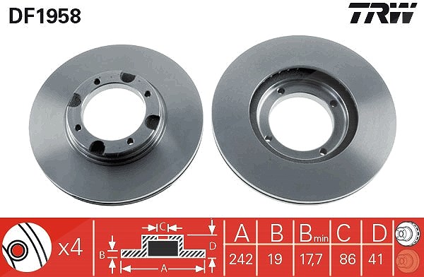 Trw Bremsscheibe [Hersteller-Nr. DF1958] für Hyundai