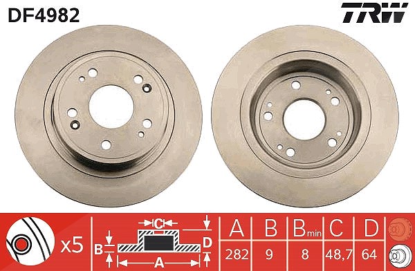 Trw Bremsscheibe Hinterachse Voll [Hersteller-Nr. DF4982] für Acura, Honda