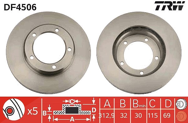 Trw Bremsscheibe Vorderachse Belüftet [Hersteller-Nr. DF4506] für Toyota, Lexus