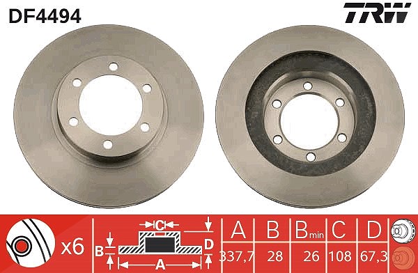 Trw Bremsscheibe Vorderachse Belüftet [Hersteller-Nr. DF4494] für Toyota, Lexus