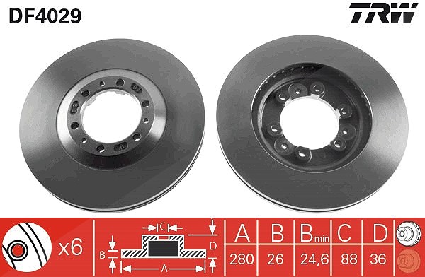 Trw Bremsscheibe Vorderachse Belüftet [Hersteller-Nr. DF4029] für Vauxhall, Holden, Isuzu, Opel