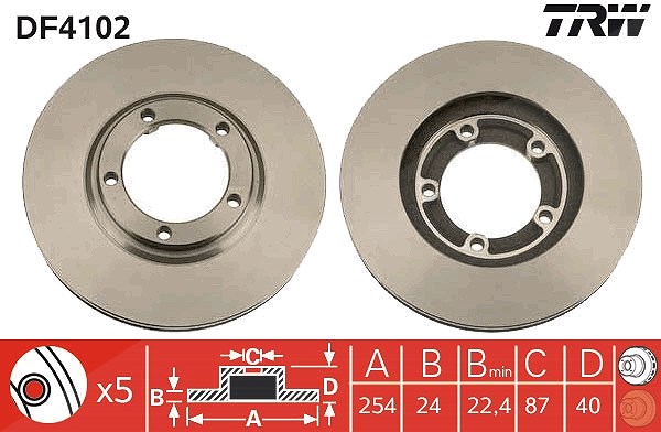Trw Bremsscheibe Vorderachse Belüftet [Hersteller-Nr. DF4102] für Hyundai, Mitsubishi