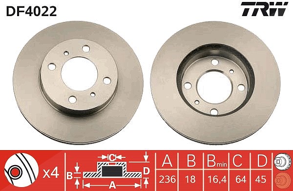 Trw Bremsscheibe [Hersteller-Nr. DF4022] für Mitsubishi, Proton