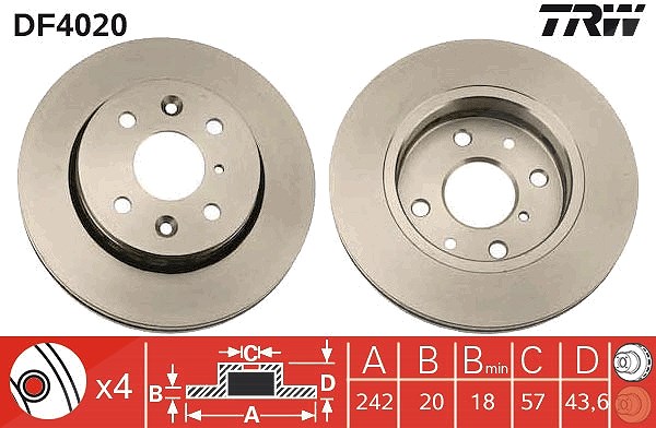 Trw Bremsscheibe [Hersteller-Nr. DF4020] für Fiat, Opel, Kia