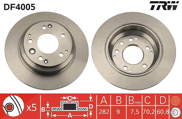 Trw Bremsscheibe Hinterachse Voll [Hersteller-Nr. DF4005] für Acura, Honda