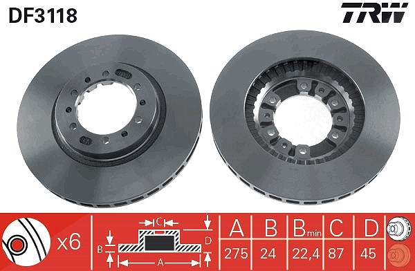 Trw Bremsscheibe [Hersteller-Nr. DF3118] für Mitsubishi