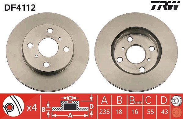 Trw Bremsscheibe [Hersteller-Nr. DF4112] für Toyota