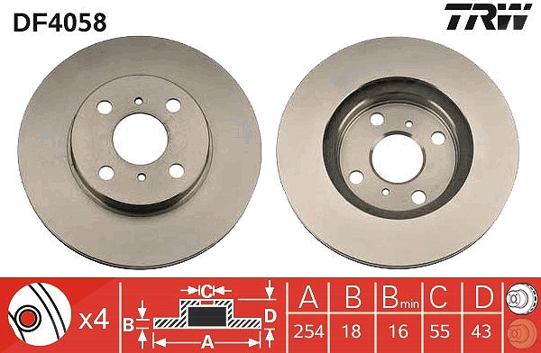 Trw Bremsscheibe [Hersteller-Nr. DF4058] für Toyota