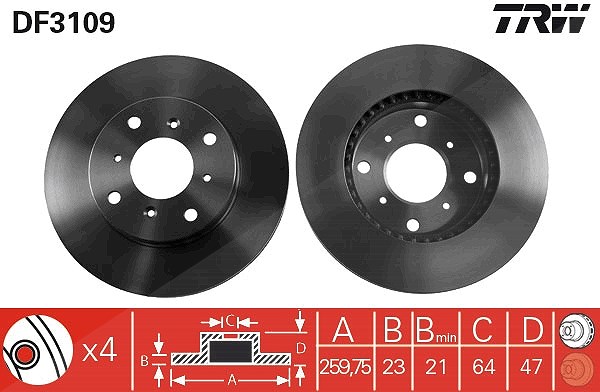 Trw Bremsscheibe Vorderachse Belüftet [Hersteller-Nr. DF3109] für Honda