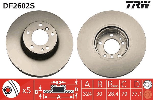 Trw 1x Bremsscheibe [Hersteller-Nr. DF2602S] für BMW, Alpina