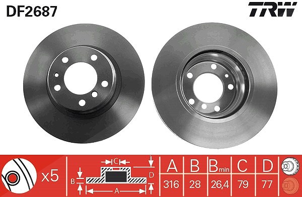 Trw Bremsscheibe [Hersteller-Nr. DF2687] für BMW