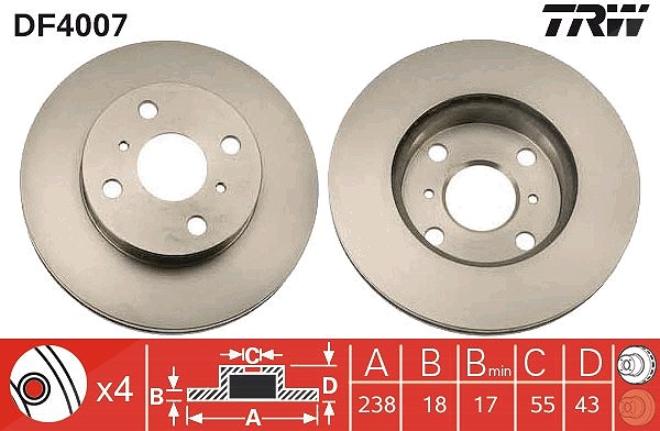 Trw Bremsscheibe Vorderachse Belüftet [Hersteller-Nr. DF4007] für Toyota