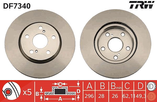 Trw Bremsscheibe [Hersteller-Nr. DF7340] für Lexus, Toyota