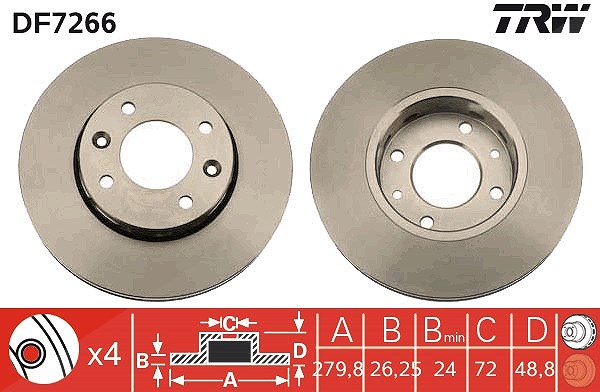 Trw Bremsscheibe [Hersteller-Nr. DF7266] für Kia