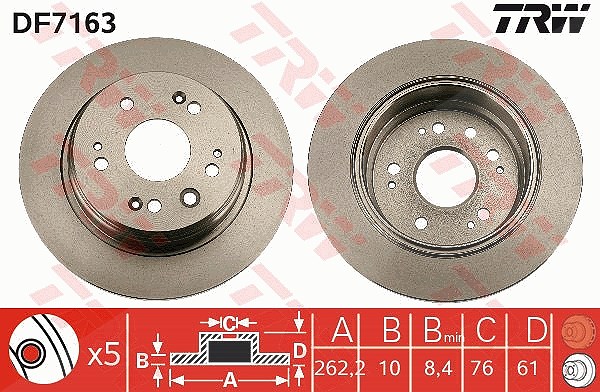 Trw Bremsscheibe Hinterachse Voll [Hersteller-Nr. DF7163] für Honda