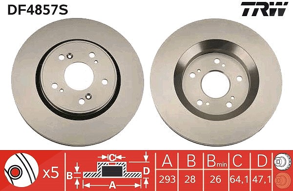 Trw 1x Bremsscheibe [Hersteller-Nr. DF4857S] für Honda