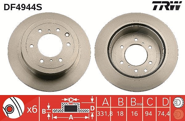 Trw 1x Bremsscheibe [Hersteller-Nr. DF4944S] für Mitsubishi