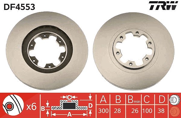 Trw Bremsscheibe Vorderachse Belüftet [Hersteller-Nr. DF4553] für Infiniti, Nissan