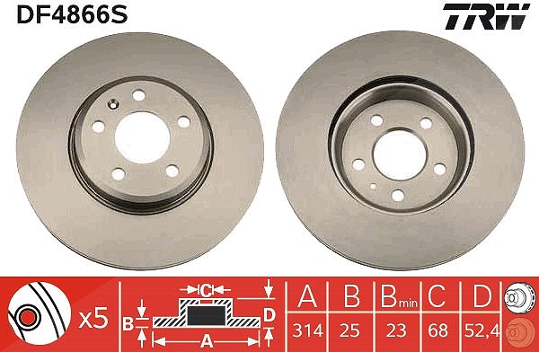 Trw 1x Bremsscheibe Vorderachse Belüftet [Hersteller-Nr. DF4866S] für Audi