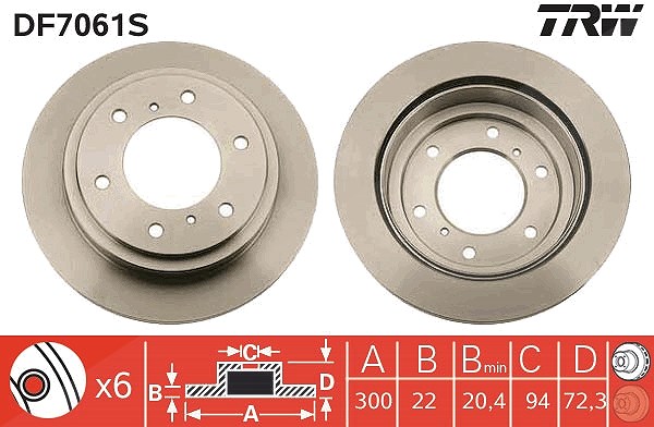 Trw 1x Bremsscheibe [Hersteller-Nr. DF7061S] für Mitsubishi