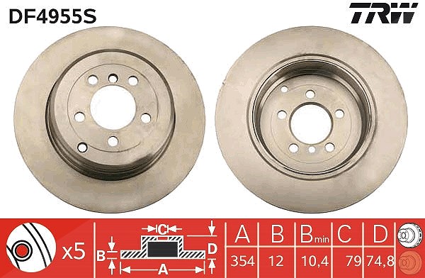 Trw 1x Bremsscheibe [Hersteller-Nr. DF4955S] für Land Rover