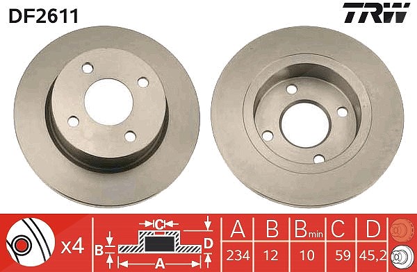 Trw Bremsscheibe [Hersteller-Nr. DF2611] für Nissan