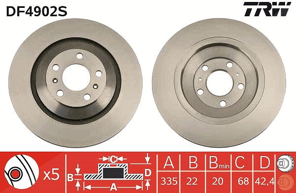 Trw 1x Bremsscheibe [Hersteller-Nr. DF4902S] für Bentley, VW, Audi