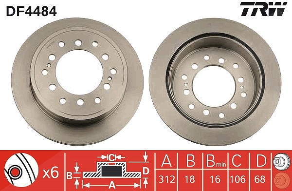 Trw Bremsscheibe Hinterachse Belüftet [Hersteller-Nr. DF4484] für Lexus, Toyota