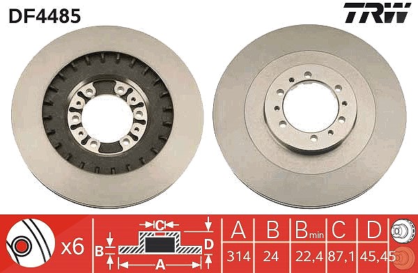 Trw Bremsscheibe Vorderachse Belüftet [Hersteller-Nr. DF4485] für Mitsubishi