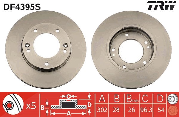 Trw 1x Bremsscheibe Vorderachse Belüftet [Hersteller-Nr. DF4395S] für Kia