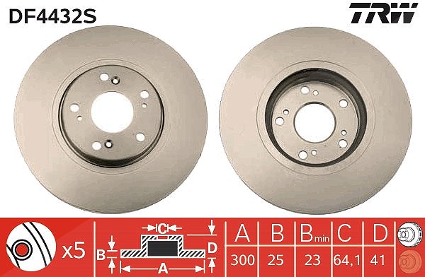Trw 1x Bremsscheibe [Hersteller-Nr. DF4432S] für Honda