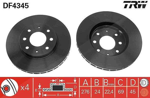 Trw Bremsscheibe [Hersteller-Nr. DF4345] für Mitsubishi