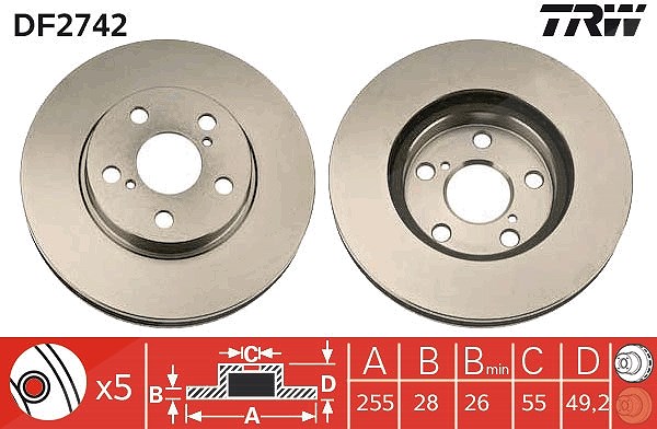 Trw Bremsscheibe [Hersteller-Nr. DF2742] für Toyota