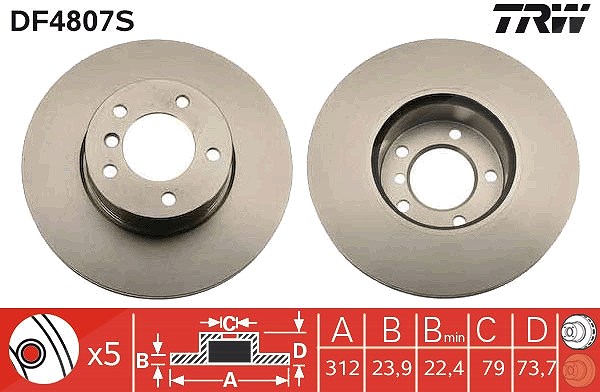 Trw 1x Bremsscheibe Vorderachse Belüftet [Hersteller-Nr. DF4807S] für BMW