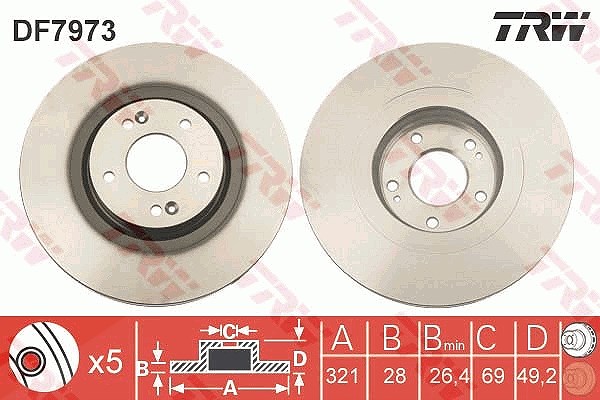 Trw Bremsscheibe Vorderachse Belüftet [Hersteller-Nr. DF7973] für Kia, Hyundai